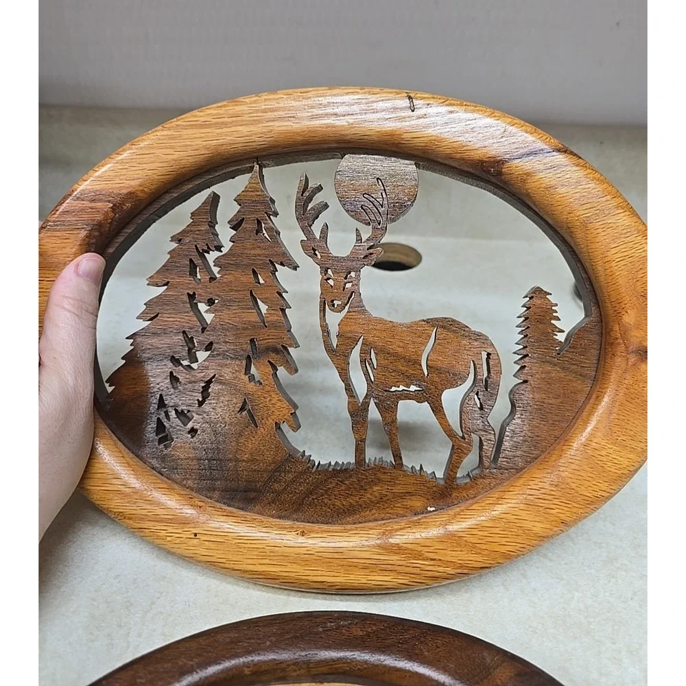 Lot of 2 Vtg Woodcrafts by Uncle Harry Laser-Cut Wood Wilderness Wall Home Decor
